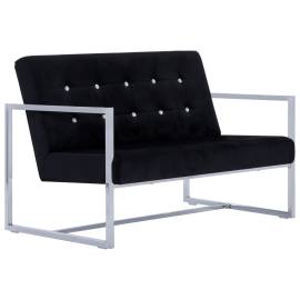 Canapea cu 2 locuri cu brațe, negru, crom și catifea, 2 image