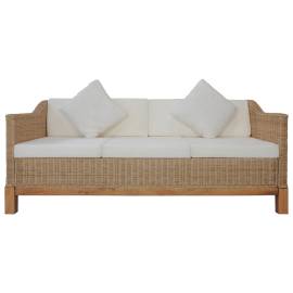 Canapea cu 3 locuri cu perne, culoarea naturală, ratan, 2 image