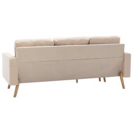 Canapea cu 3 locuri și taburet, crem, material textil, 5 image