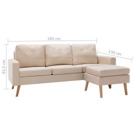 Canapea cu 3 locuri și taburet, crem, material textil, 7 image