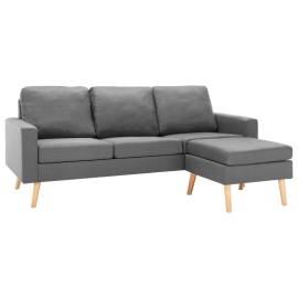 Canapea cu 3 locuri și taburet, gri deschis, material textil, 2 image