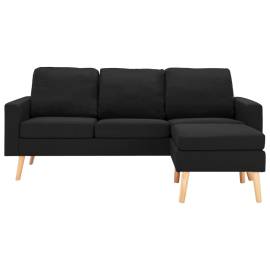 Canapea cu 3 locuri și taburet, negru, material textil, 3 image