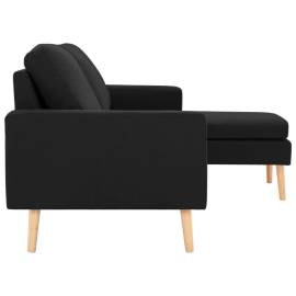 Canapea cu 3 locuri și taburet, negru, material textil, 4 image