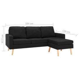 Canapea cu 3 locuri și taburet, negru, material textil, 7 image