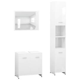 Set mobilier de baie, 3 piese, alb extralucios, pal, 2 image