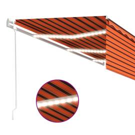 Copertină automată cu stor led senzor vânt, oranj/maro, 6x3 m, 4 image