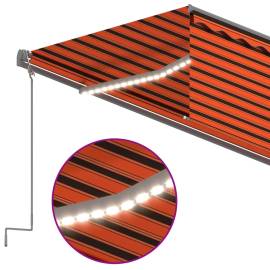 Copertină automată cu stor&senzor vânt&led, portocaliu&maro, 5x3 m, 5 image