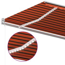 Copertină automată senzor vânt/led, portocaliu/maro, 500x300 cm, 7 image