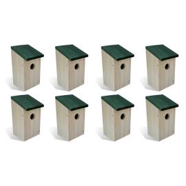 Căsuțe de păsări, 8 buc., 12 x 12 x 22 cm, lemn