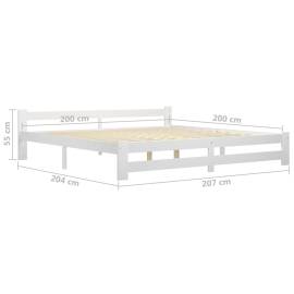 Cadru de pat, alb, 200 x 200 cm, lemn masiv de pin, 6 image