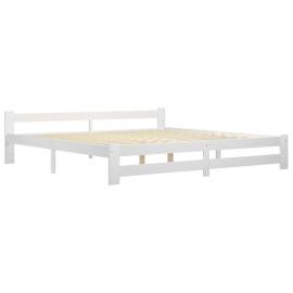 Cadru de pat, alb, 200 x 200 cm, lemn masiv de pin, 2 image