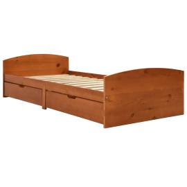 Cadru de pat cu 2 sertare, maro miere, 90x200 cm lemn masiv pin, 2 image