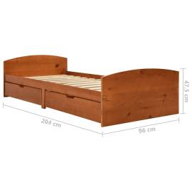 Cadru de pat cu 2 sertare, maro miere, 90x200 cm lemn masiv pin, 7 image