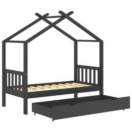 Cadru pat copii cu sertar gri închis 80x160 cm lemn masiv pin, 5 image