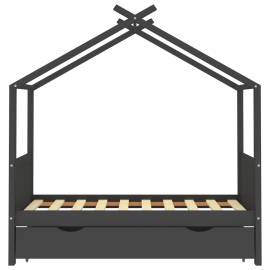 Cadru pat copii cu sertar gri închis 80x160 cm lemn masiv pin, 3 image