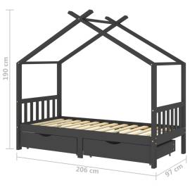 Cadru pat copii cu sertare gri închis 90x200 cm lemn masiv pin, 7 image