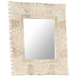 Oglindă albă 50x50 cm, lemn masiv de mango, 8 image