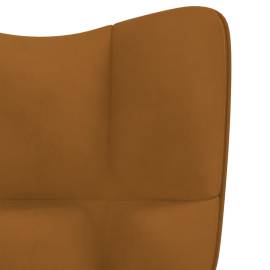 Scaun de relaxare cu taburet, maro, catifea, 9 image