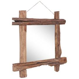 Oglindă cu ramă bușteni, natural, 70x70 cm, lemn masiv reciclat, 6 image