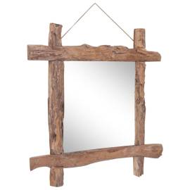 Oglindă cu ramă bușteni, natural, 70x70 cm, lemn masiv reciclat, 7 image