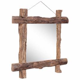 Oglindă cu ramă bușteni, natural, 70x70 cm, lemn masiv reciclat, 5 image
