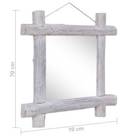 Oglindă cu ramă din bușteni, alb, 70x70 cm, lemn masiv reciclat, 6 image