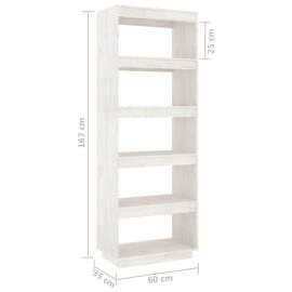 Bibliotecă/separator cameră, alb, 60x35x167 cm, lemn masiv pin, 8 image