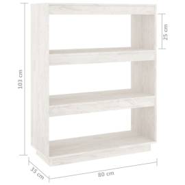 Bibliotecă/separator cameră, alb, 80x35x103 cm, lemn masiv pin, 8 image