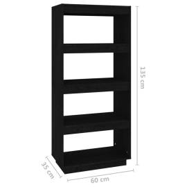 Bibliotecă/separator cameră negru 60x35x135 cm lemn masiv pin, 8 image