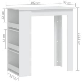 Masă de bar cu raft de depozitare, alb, 102x50x103,5 cm, pal, 7 image
