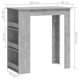 Masă de bar cu raft de depozitare, gri beton, 102x50x103,5 cm, 7 image
