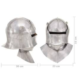 Coif cavaler medieval antic, jocuri de rol, argintiu, oțel, 9 image