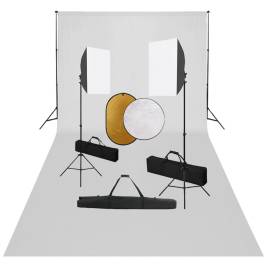 Set studio foto cu lumini softbox, fundal și reflector