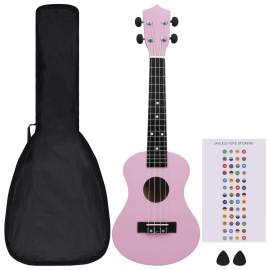 Set de ukulele soprano, pentru copii, cu husă, roz, 23", 2 image