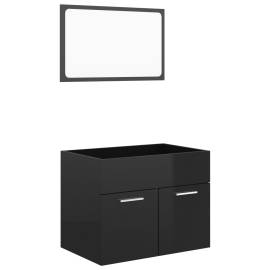 Set mobilier de baie, 2 piese, negru extralucios, pal, 2 image