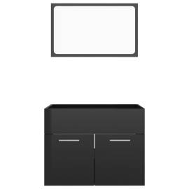 Set mobilier de baie, 2 piese, negru extralucios, pal, 5 image