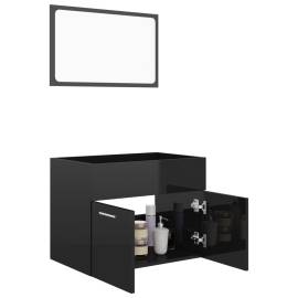 Set mobilier de baie, 2 piese, negru extralucios, pal, 4 image