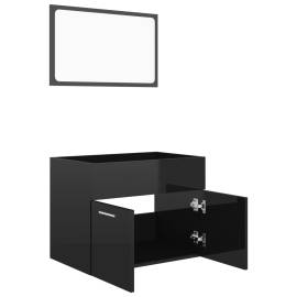 Set mobilier de baie, 2 piese, negru extralucios, pal, 6 image