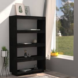 Bibliotecă/separator cameră, negru 80x35x135 cm, lemn masiv pin, 3 image