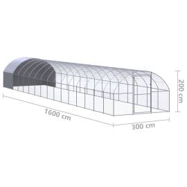 Coteț de găini pentru exterior, 3x16x2 m, oțel zincat, 11 image