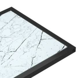 Masă laterală de calculator, alb marmură, 50x35x65 cm, sticlă, 5 image