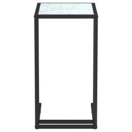 Masă laterală de calculator, alb marmură, 50x35x65 cm, sticlă, 3 image