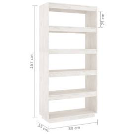 Bibliotecă/separator cameră, alb, 80x35x167 cm, lemn masiv pin, 8 image