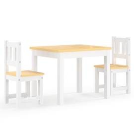 Set masă&scaune pentru copii, 3 piese, alb și bej, mdf, 2 image