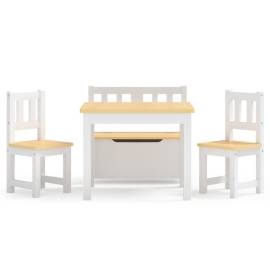 Set masă&scaune pentru copii, 4 piese, alb și bej, mdf, 3 image