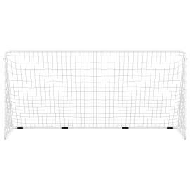 Poartă de fotbal cu plasă, alb, 366x122x182 cm, oțel, 3 image