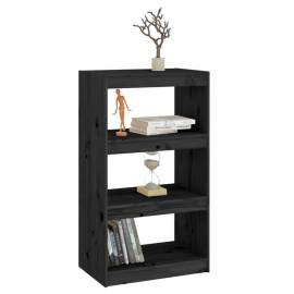 Bibliotecă/separator cameră negru 60x30x103,5 cm lemn masiv pin, 4 image