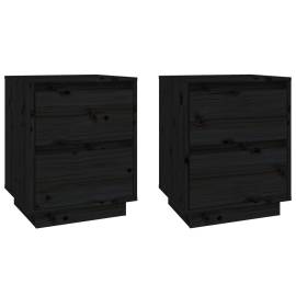 Noptiere, 2 buc., negru, 40x35x50 cm, lemn masiv de pin, 2 image