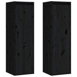 Dulapuri de perete, 2 buc., negru, 30x30x100 cm, lemn masiv pin, 2 image