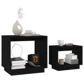 Măsuțe de cafea suprapuse, 2 buc., negru, lemn masiv de pin, 3 image
